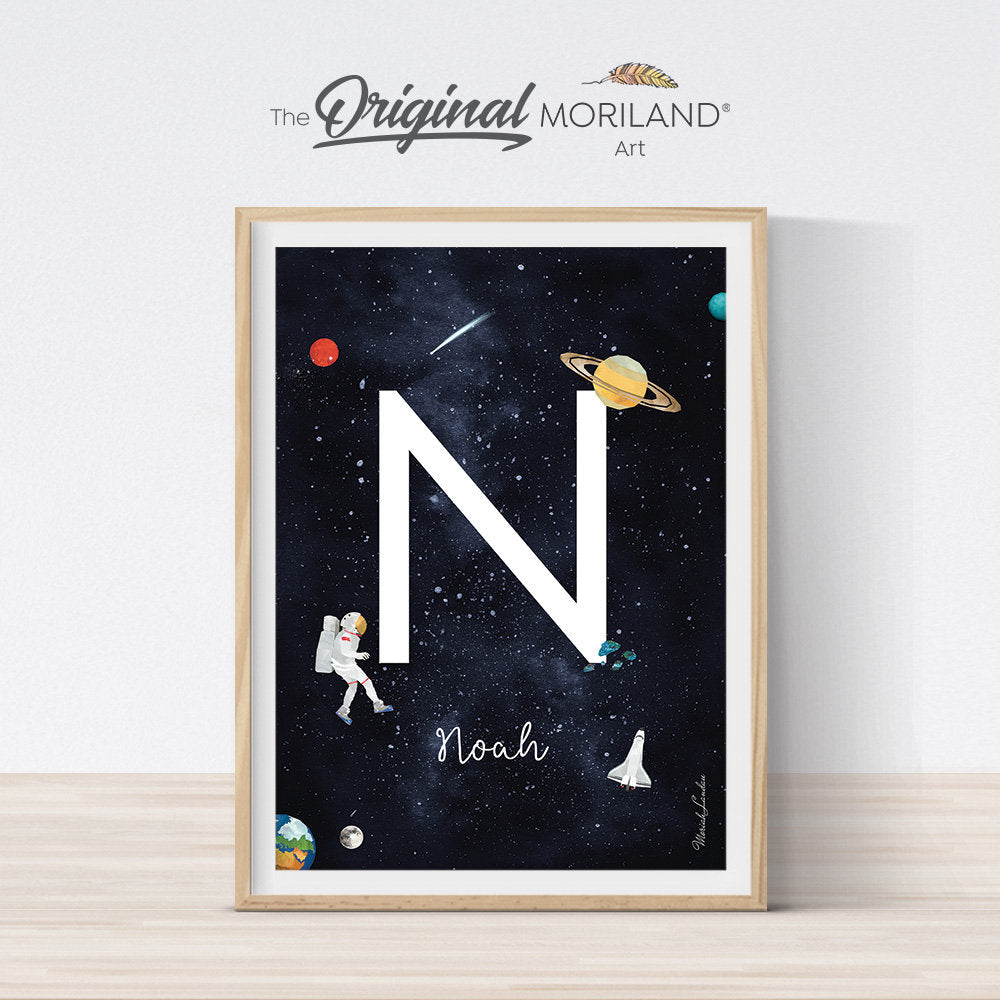 Space Art Prints - Printable Set of 3 - Space Art, Custom Baby Name Print, Solar System Wall Art | by MORILAND
