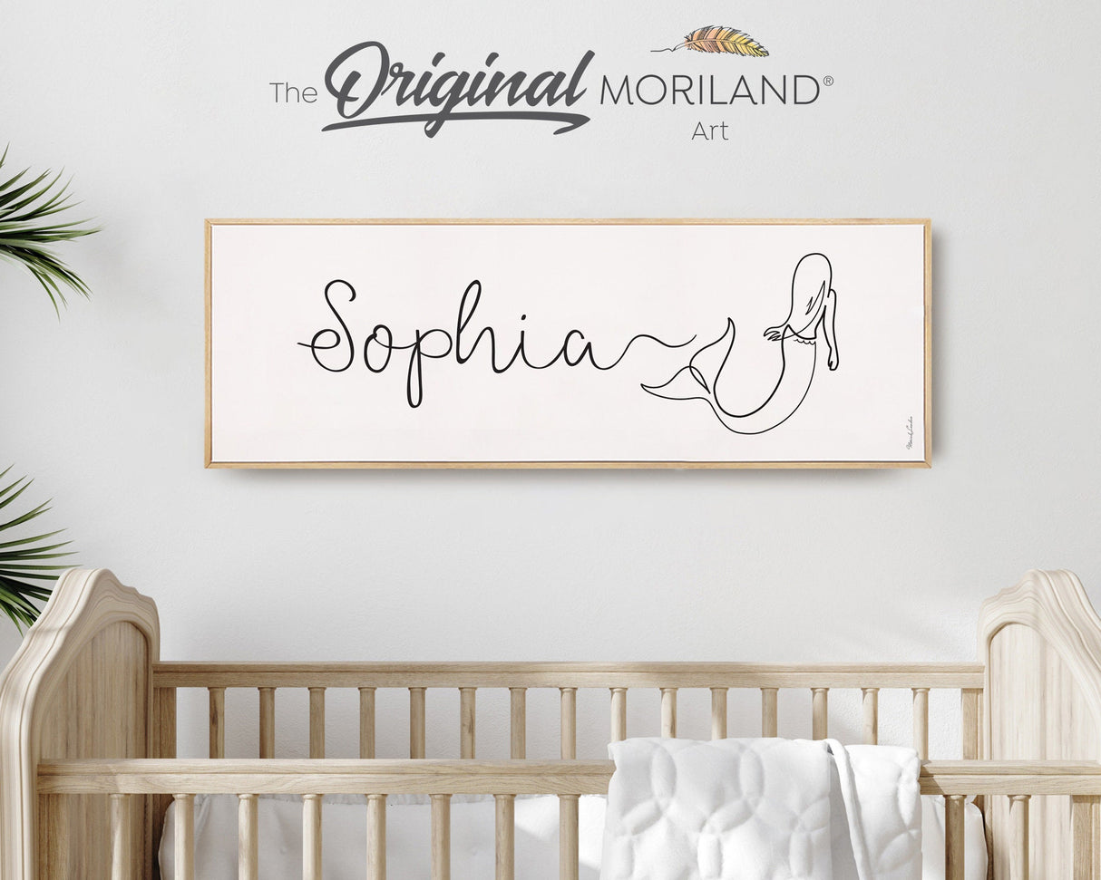 Custom Name One Line Drawing - Printable Custom Name with Mermaid, Personalized Print for Girls, Above Bed-Wall Decor, MORILAND