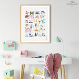 Alphabet Print, Vertical Alphabet Educational Poster For Girls, ABC Wall Art, Girl Nursery Decor, Gifts for Kids, Unicorn & Rainbow MORILAND