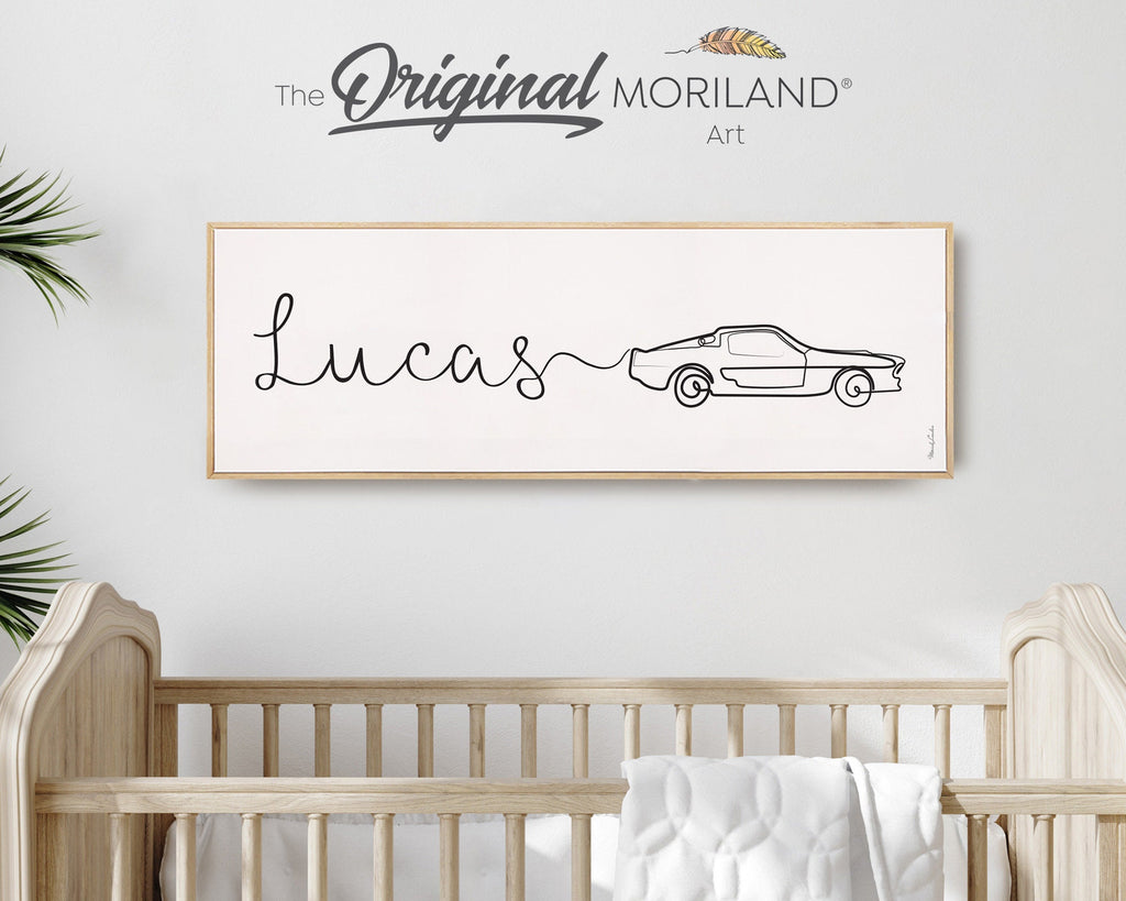 Custom Name One Line Drawing - Printable Custom Name with Car, Personalized Gifts for Kids, Above Bed-Wall Decor, MORILAND