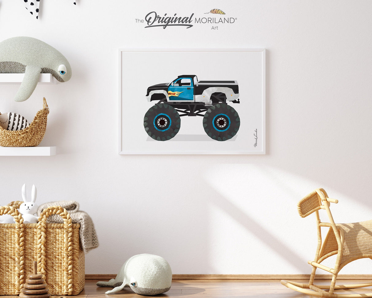 Monster Truck Print, Pickup Monster Truck Art, Transportation Art, Boys Nursery Decor, Truck Prints, Truck Birthday, Automobile Printable