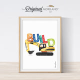 Play Read Build Art Prints - Printable Set of 3 - Playroom Wall Decor, School Bus, Fire Truck, Digger, Nursery Wall Art | by MORILAND