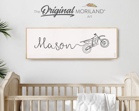 Custom Name One Line Drawing - Printable Custom Name with Dirt Bike, Personalized Christmas Gifts for Kids, Above Bed-Wall Decor, MORILAND