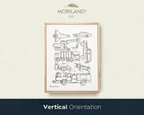 One Line Art Drawing Vehicles Print | Vertical, Black and White, Minimalist Line Art - Printable Art - by MORILAND