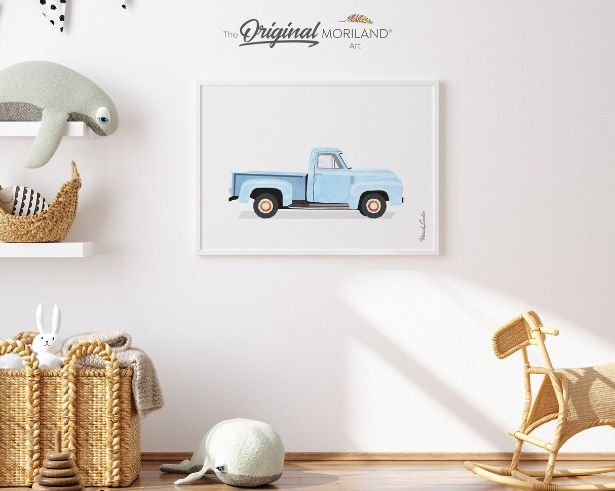 Baby Blue Old Truck Print, Pickup Truck Wall Art, Car Print, Truck Nursery Prints, Car Printable Poster, Toddler, Nursery Decor, MORILAND