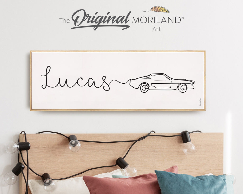 Custom Name One Line Drawing - Printable Custom Name with Car, Personalized Gifts for Kids, Above Bed-Wall Decor, MORILAND
