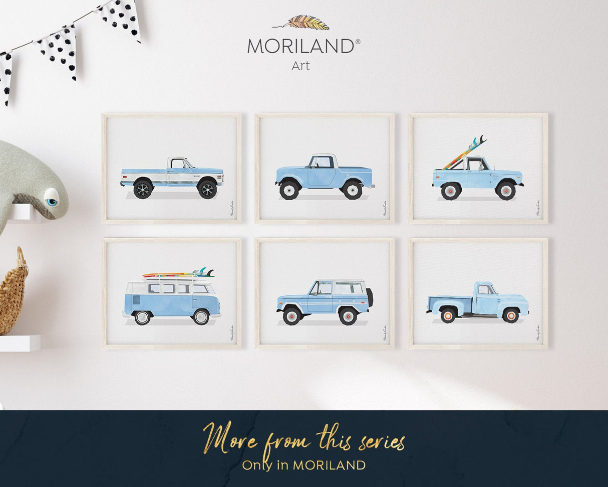 SUV Print, Printable Baby Blue SUV Wall Art, Transportation Prints, Toddler Girl Boy Room Decor, Watercolor Art, Vintage Car, Classic Car