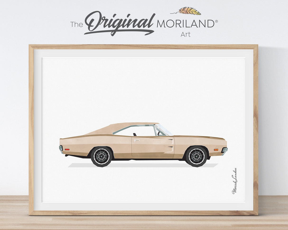 Beige Classic Car Print, Car Print, Transportation Wall Art, Car Printable, Muscle Car, Boy Bedroom Decor, Vehicle Art, Vintage Car Print