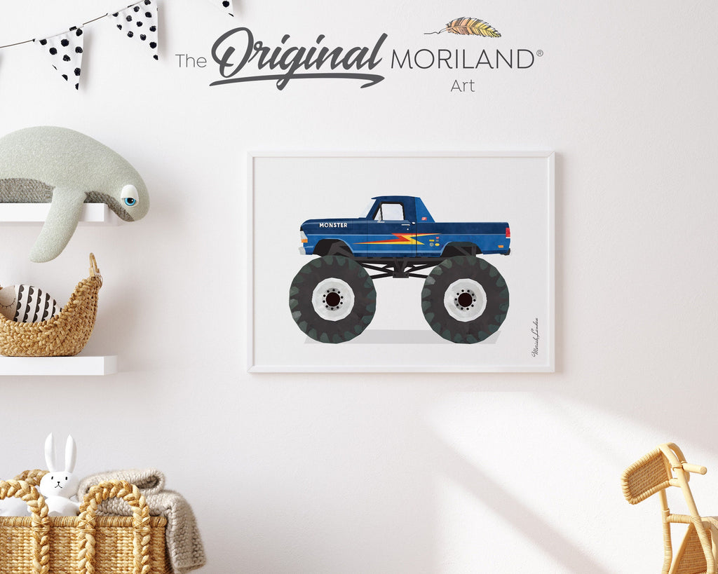 Monster Truck Print, Big Pickup Monster Truck Art, Printable Transportation Art, Boys Nursery Decor, Monster Truck Birthday | MORILAND