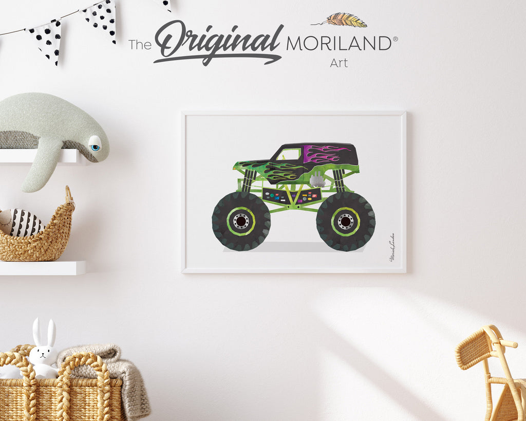 Monster Truck Print, Monster Truck Art, Printable Transportation Art, Boys Nursery Decor, Monster Truck Birthday, Digger | MORILAND