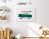 Dark Green Van Print, Classic Car Art, Vintage Surf Printable, Vehicle Wall Art, Surf Art, Surfboard, Nursery Prints, Coastal Bedroom Art