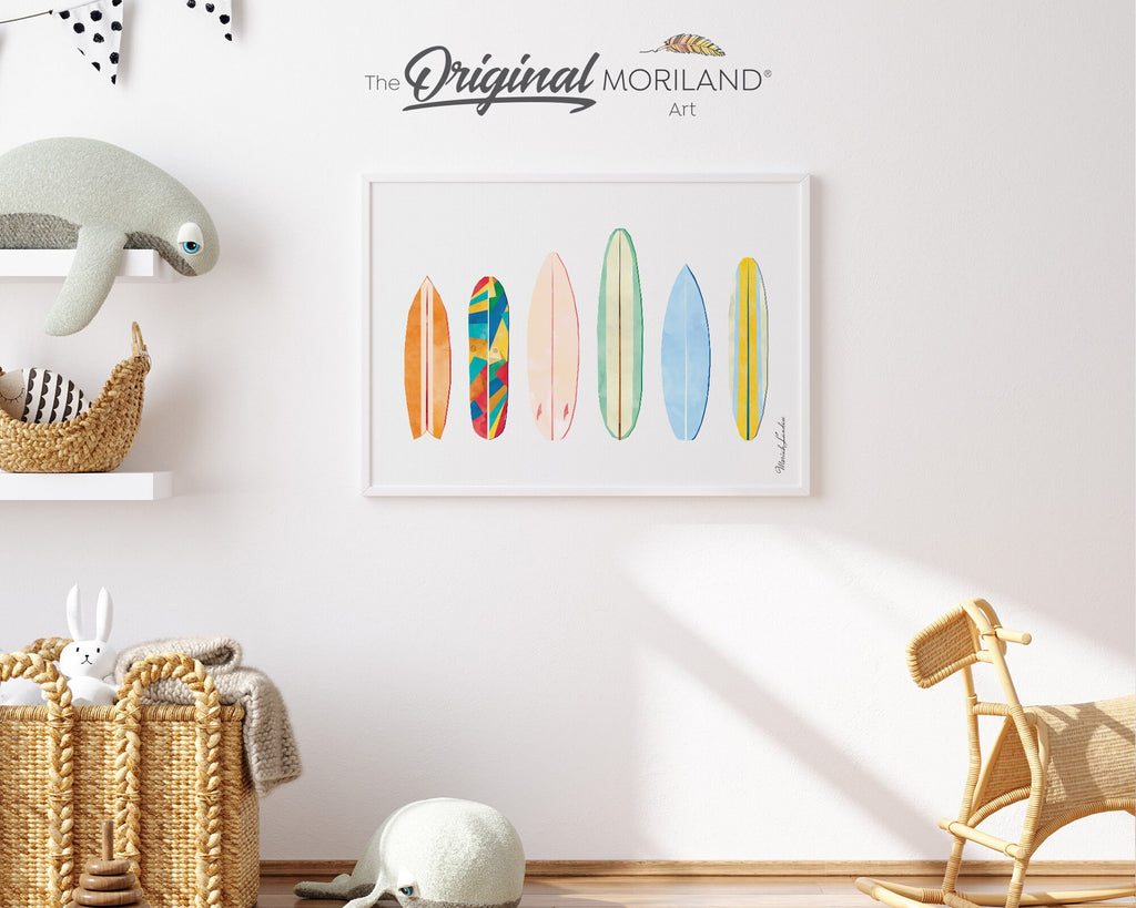 Surfboards Art Print, Printable Surfboards Wall Art, Nautical Art, Surf Art, Watercolor Surfboard, Coastal Bedroom Poster,  MORILAND®