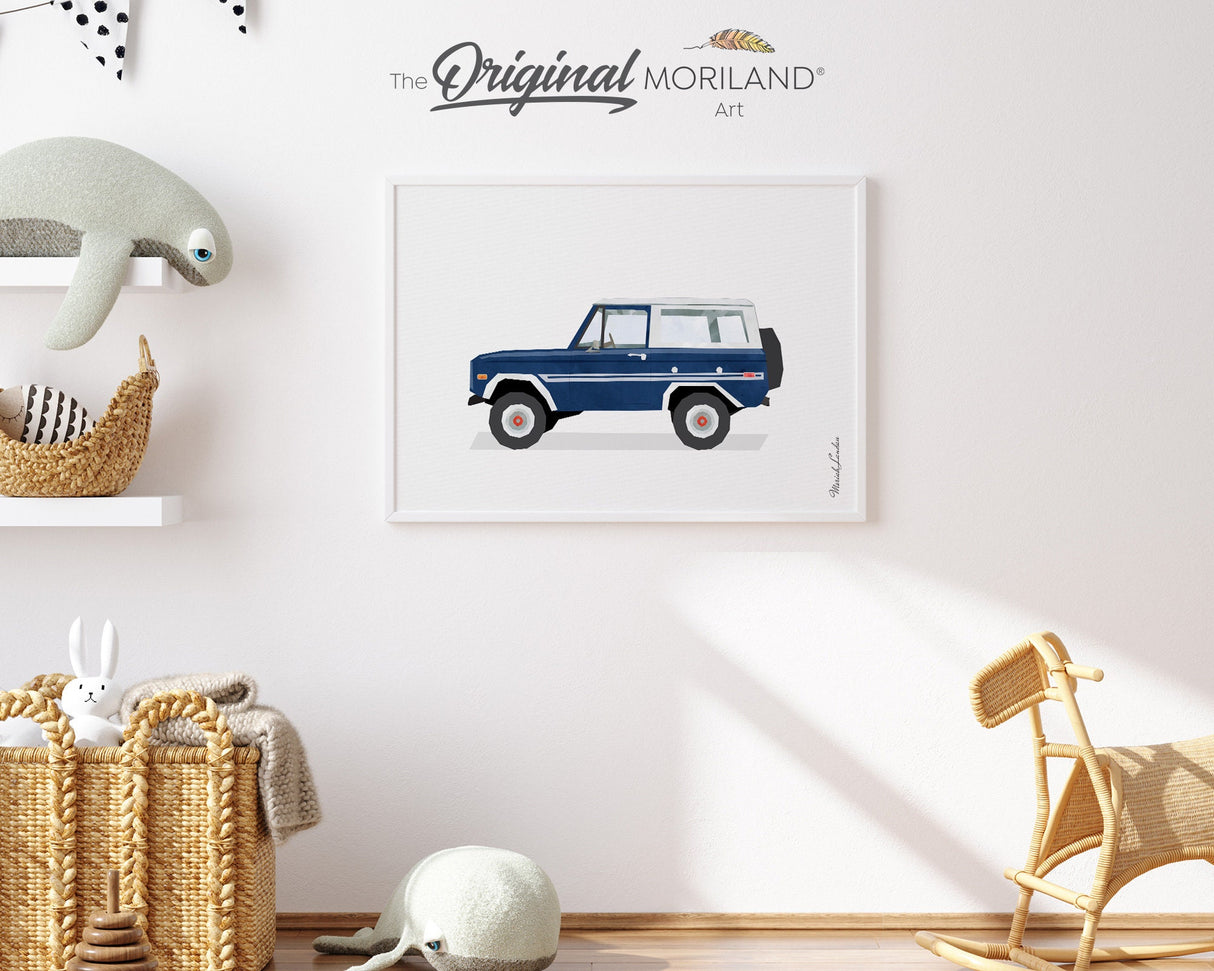 Dark Blue Classic Car Print, Printable Wall Art, Transportation Wall Art, Girl Room Poster, Nursery Watercolor Decor, Car Print, MORILAND®