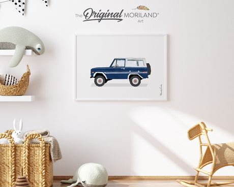 Dark Blue Classic Car Print, Printable Wall Art, Transportation Wall Art, Girl Room Poster, Nursery Watercolor Decor, Car Print, MORILAND®