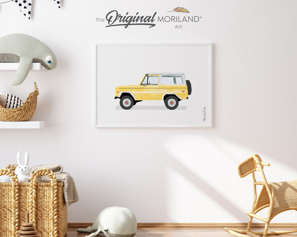 Yellow Classic Car Print, Printable Wall Art, Transportation Wall Art, Girl Room Poster, Nursery Watercolor Decor, Car Print, by MORILAND®