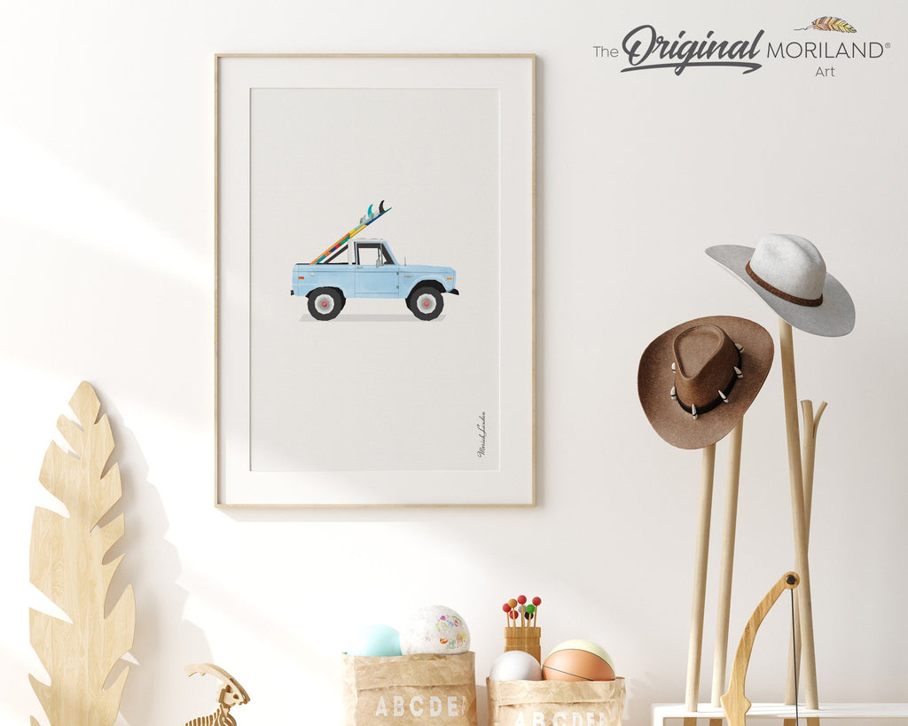 Baby Blue Classic Truck with Surfboards Print | Vertical  Vintage Car Printable, Bedroom Wall Art, Surfboard Wall Art, Surf Decor, MORILAND®