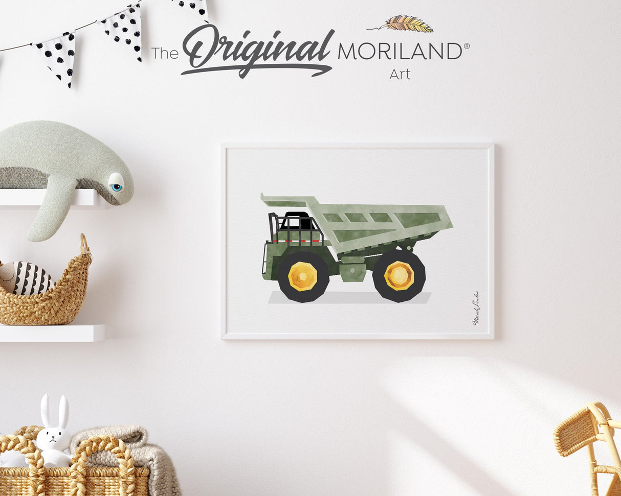 Sage Green Dump Truck Wall Decor, Dumper Truck Printable, Construction Decor, Toddler Boy Room Decor, Off-Highway Truck, Boy Bedroom Art