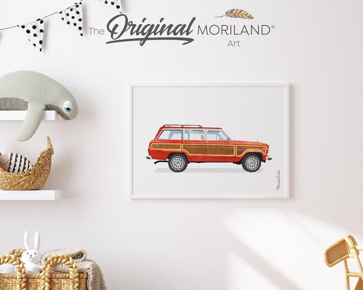 Red Station Wagon Woody Print, SUV Print, Vintage Car Art, Vehicle Wall Art, Boy Room Car Decor, Transportation Printable | MORILAND®