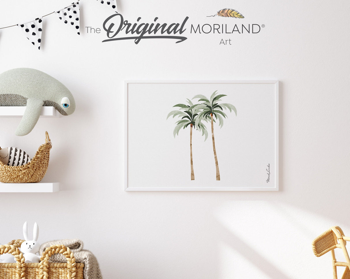 Palm Trees Print | Horizontal, Printable Surf Wall Art, Surf Nursery Decor, Coastal Bedroom Poster, Sage Green, Boho Beach Decor | MORILAND®