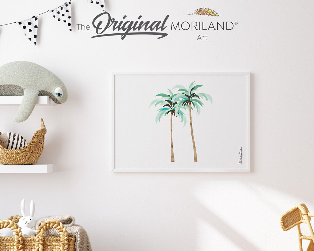 Palm Trees Print | Horizontal, Printable Surf Wall Art, Surf Nursery Decor, Coastal Bedroom Poster, Mint Green, Boho Beach Decor | MORILAND®