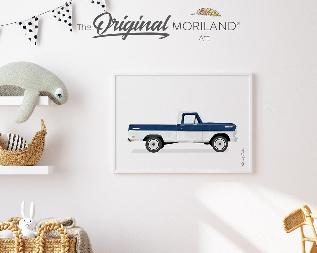 Dark Blue Vintage Truck Print, Pickup Truck Printable Wall Art, Classic Car Print, Truck Art, Farmhouse Nursery Decor | MORILAND®