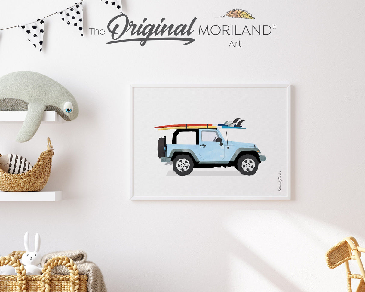 Baby Blue Car with Surfboards Print, Surfboard Wall Art, Surfboard Print, SUV Girl, Printable Vehicle, Summer Art, Surf Art | MORILAND®