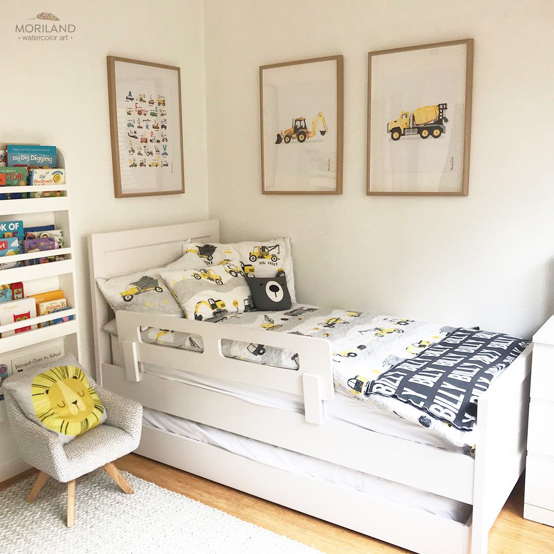 watercolor transportation vehicle Alphabet art print for boy room decor - by MORILAND