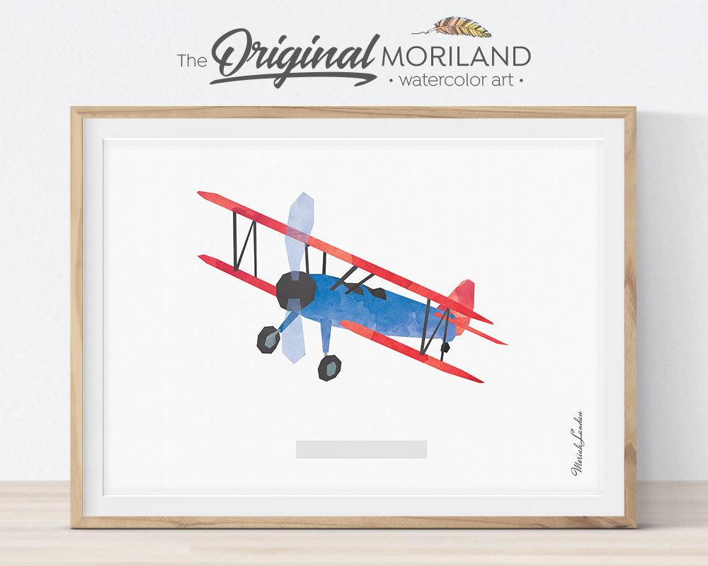 Watercolor Biplane Art Print for Kids Room Decor