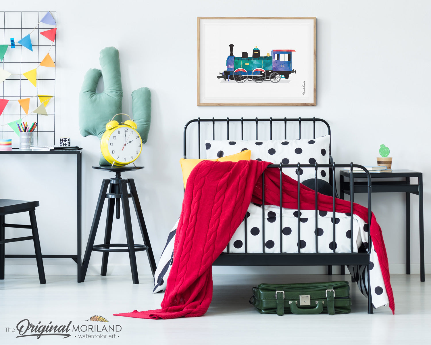 watercolor old train wall art print for boy room decor by MORILAND