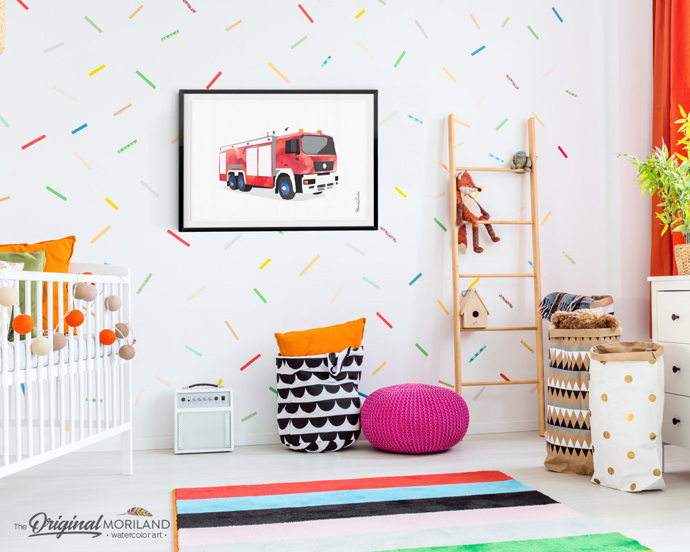 fire truck wall art print for boy room decor