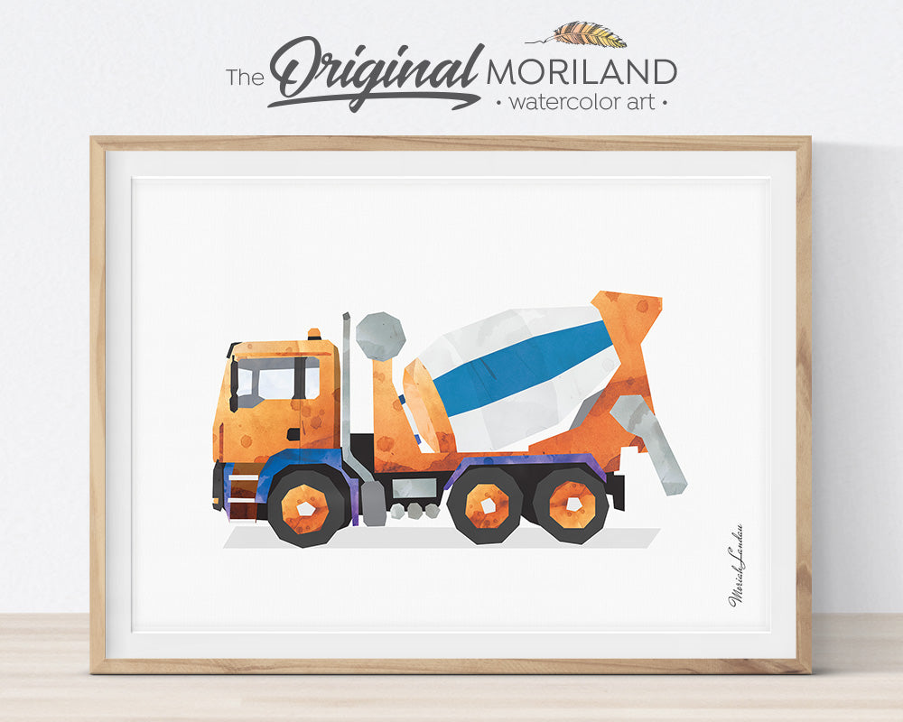Fire Engine Print, Cement Truck, Garbage Truck Decor, School Bus Printable, Classroom Decor, Car Carrier, Vehicle, Tractor, Watercolor, Alphabet Poster