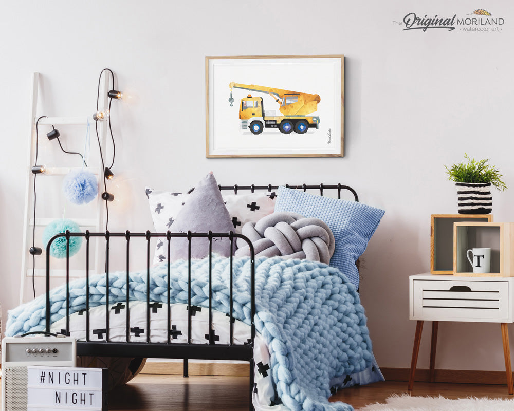 Yellow Crane Wall Art for Boy Bedroom Decor, Construction art