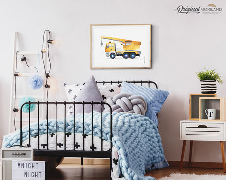 Yellow Crane Wall Art for Boy Bedroom Decor, Construction art