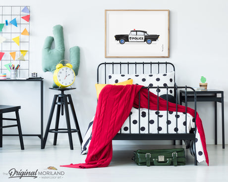 Vintage Police Car Wall Art Print for Toddler and Big Boy Bedroom Decor