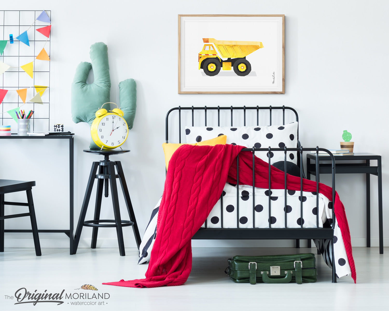 Dump truck watercolor wall art print for boy room and nursery decor