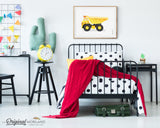 Dump truck watercolor wall art print for boy room and nursery decor