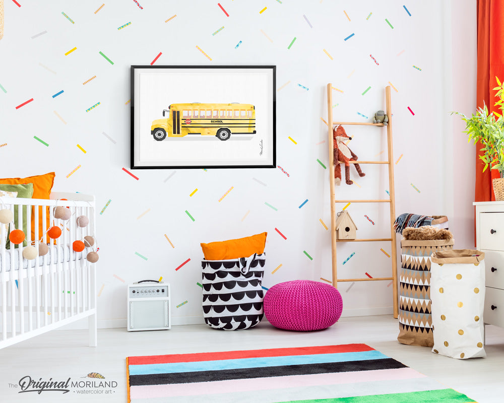 School bus wall art print for kids room and nursery decor 