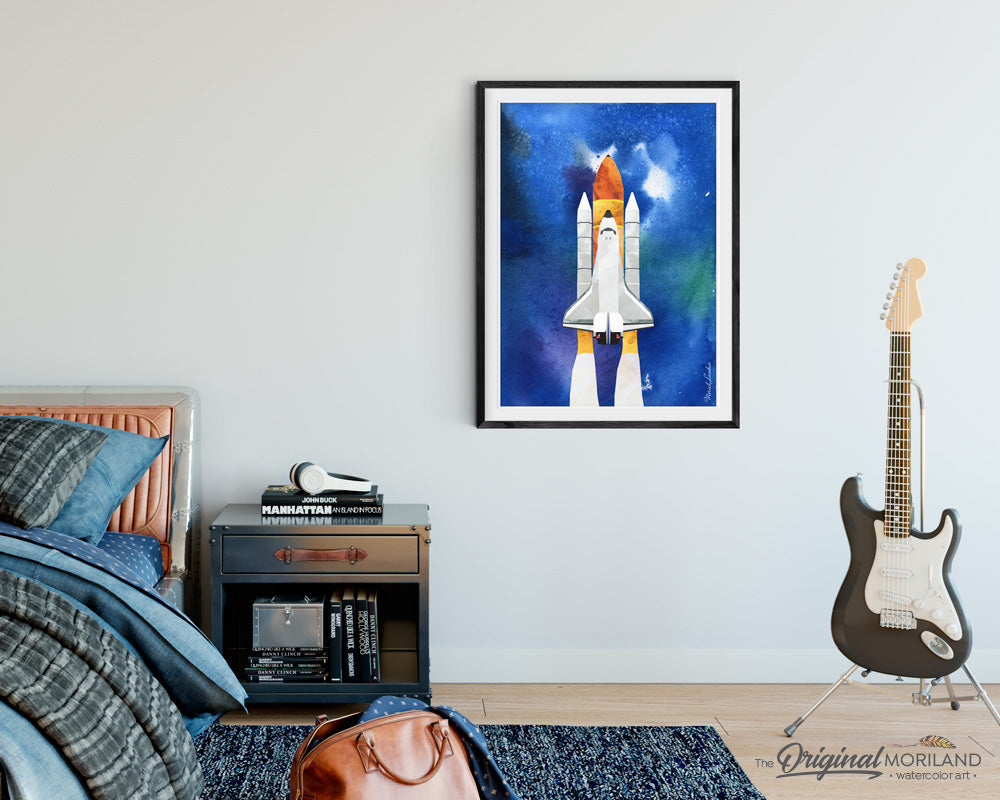 Watercolor Space Shuttle Printable Wall Art for Boys Room Decor