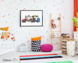 Car carrier truck wall art print for boy bedroom and nursery decor