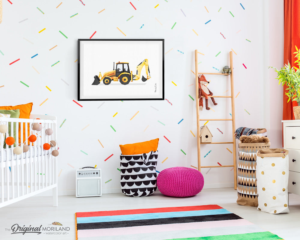 Backhoe digger print wall art for big boy room decor