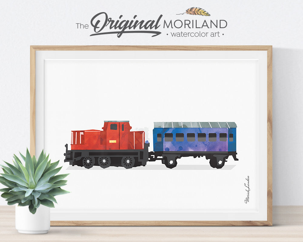 Train Prints, Train Themed Room Decor, Locomotive Wall Art, Watercolor