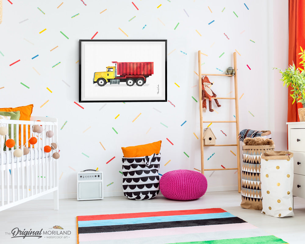 Dump Truck Wall Art Print, for Playroom and Boy Bedroom Decor