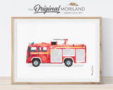 Fire Engine Print, Cement Truck, Garbage Truck Decor, School Bus Printable, Classroom Decor, Car Carrier, Vehicle, Tractor, Watercolor, Alphabet Poster, Firetruck