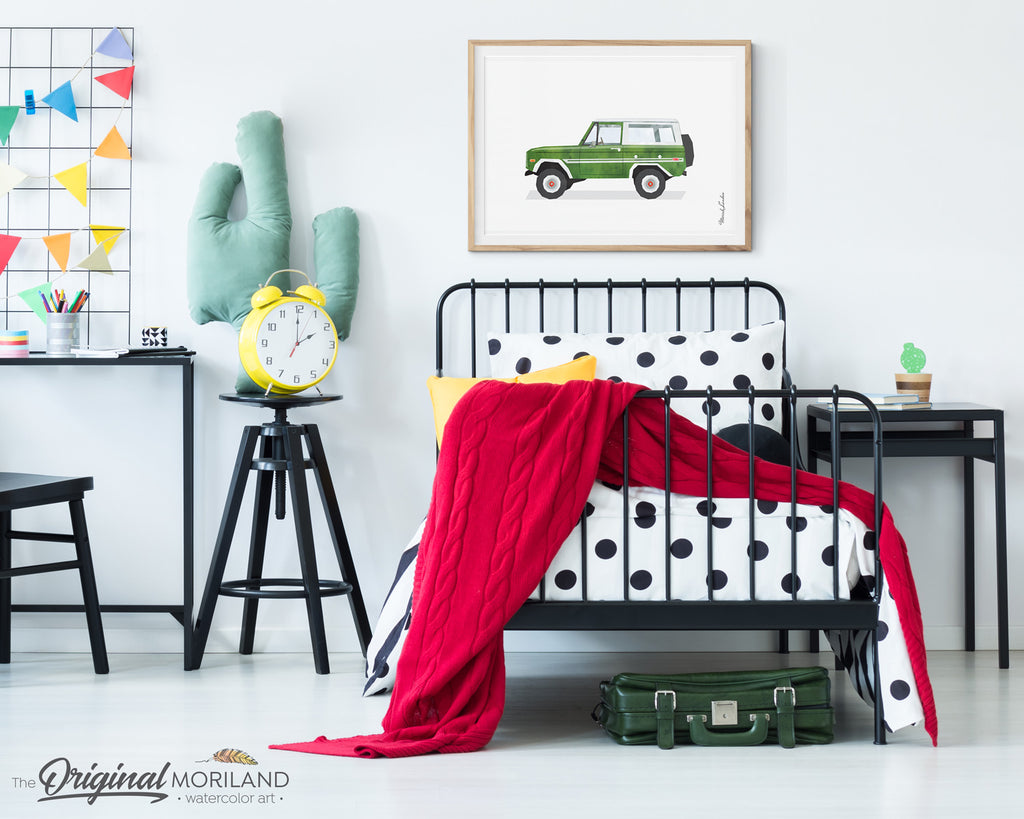 watercolor SUV car print for boy room decor by MORILAND