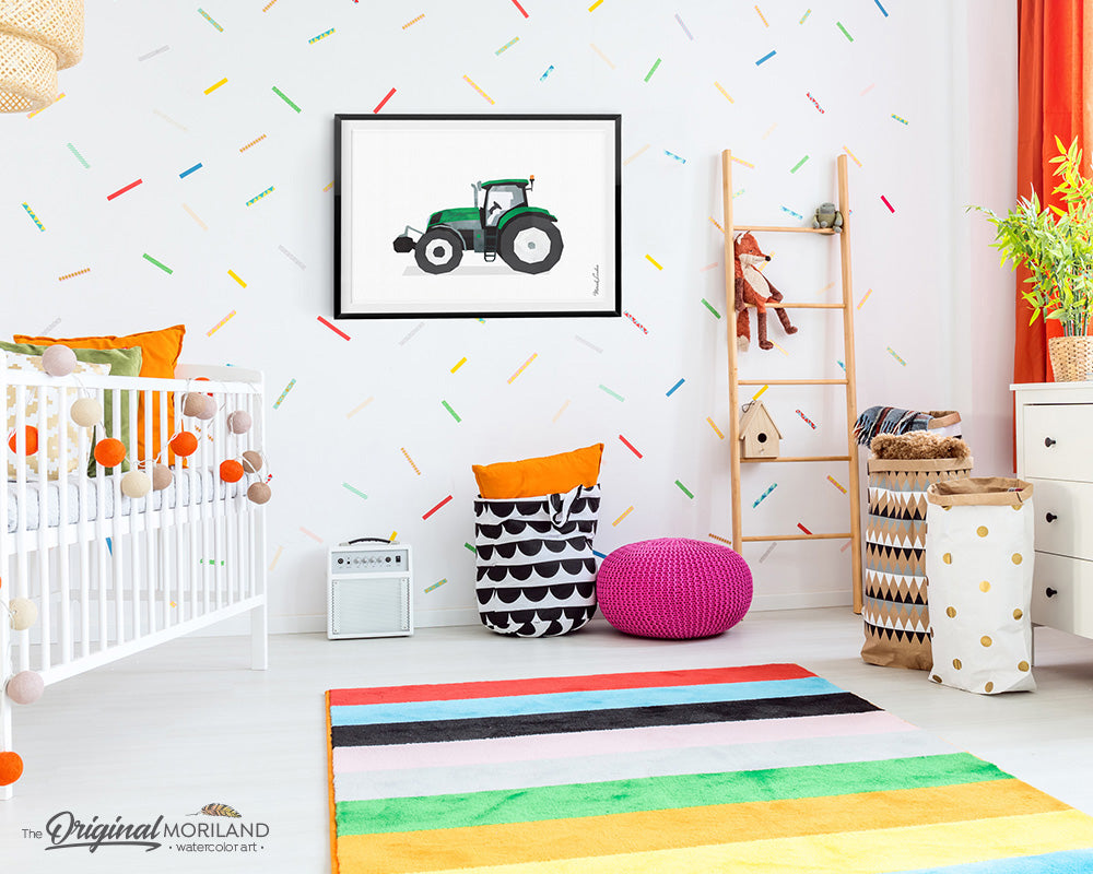 tractor watercolor wall art print for boy room and nursery decor