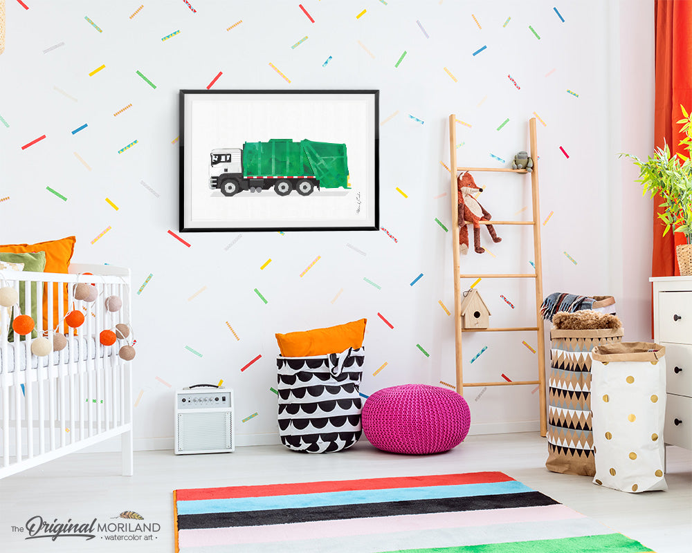 Garbage truck print wall art for kids room and nursery decor
