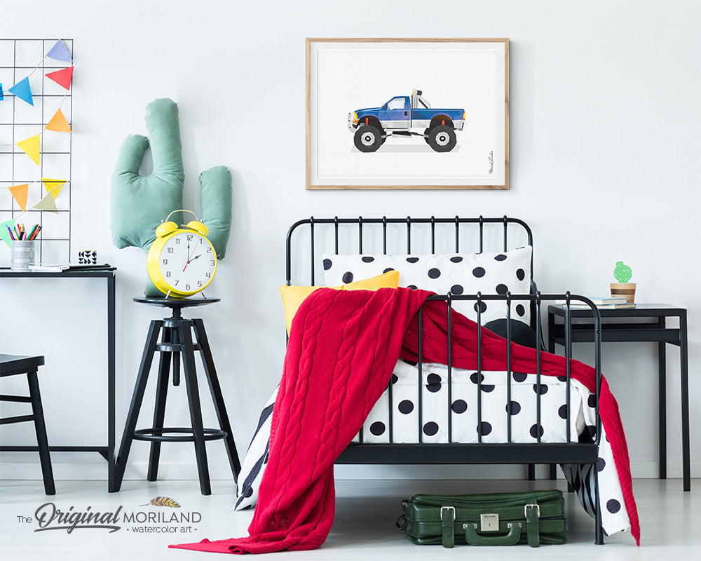 Lifted Truck art, pickup monster truck wall art print for boy room decor
