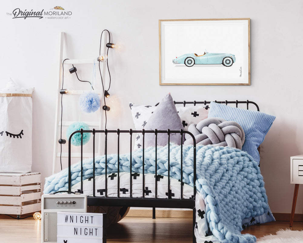 Classic car Jaguar Wall Art print for boy room and nursery decor