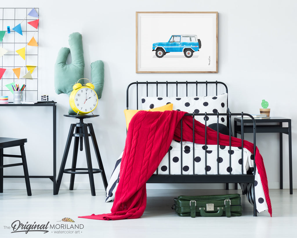 blue SUV print for boy room decor