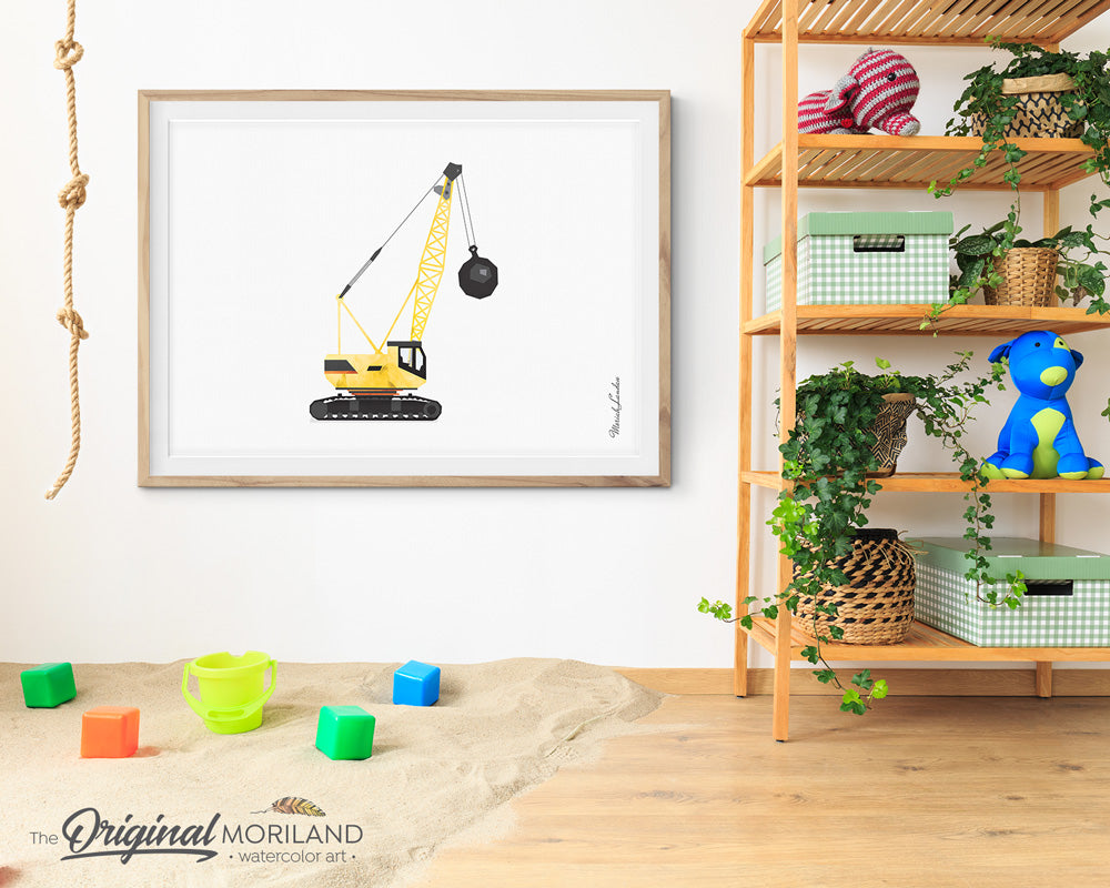 Wrecking Ball Crane Crawler Construction Wall Art for Big Boy Room Decor